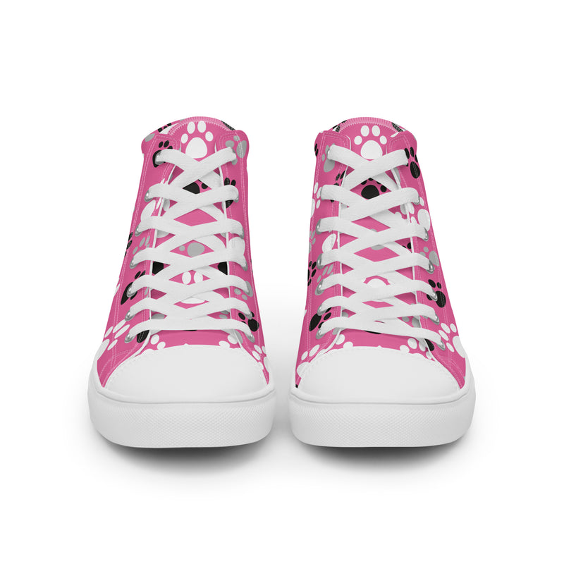 Pink Paw Print High Top #165 - Close Up Detail | HA!LO Canvas Sneakers