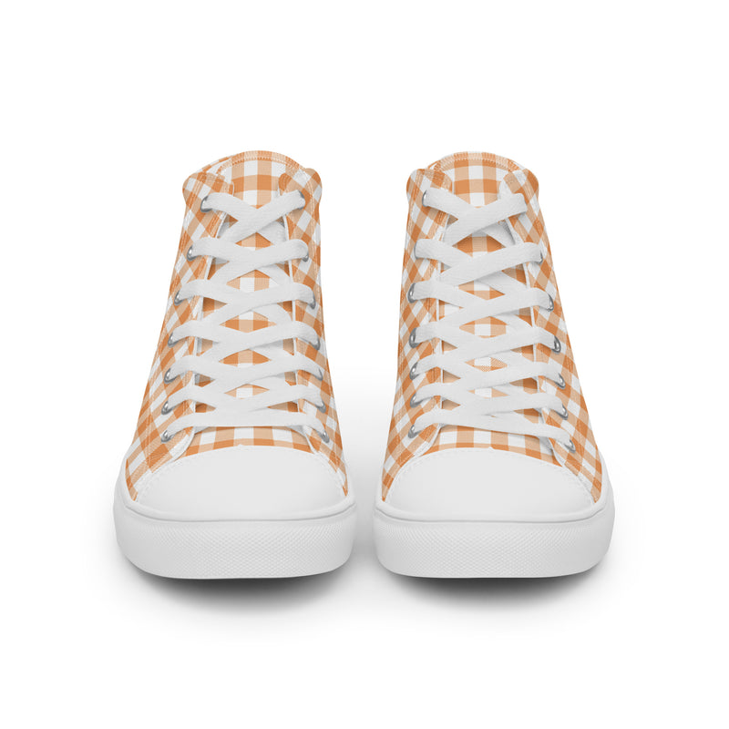 Peach Gingham High Top #220 - Close Up Detail | HA!LO Canvas Sneakers
