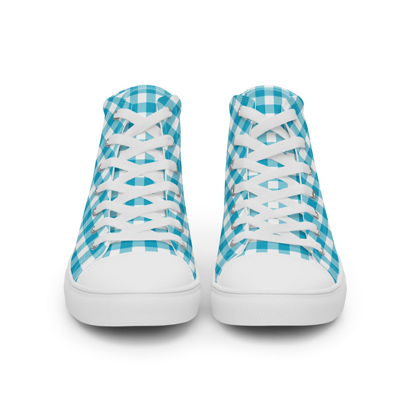 Aqua Gingham High Top #222 - Close Up Detail | HA!LO Canvas Sneakers