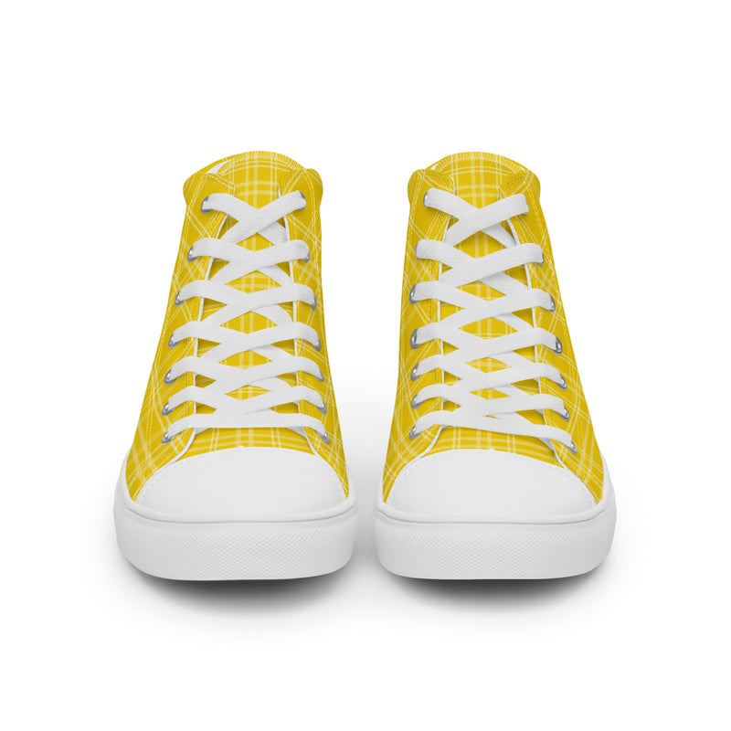 Yellow Plaid High Top #223 - Close Up Detail | HA!LO Canvas Sneakers
