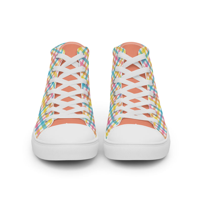 Rainbow Plaid High Top #227 - Close Up Detail | HA!LO Canvas Sneakers