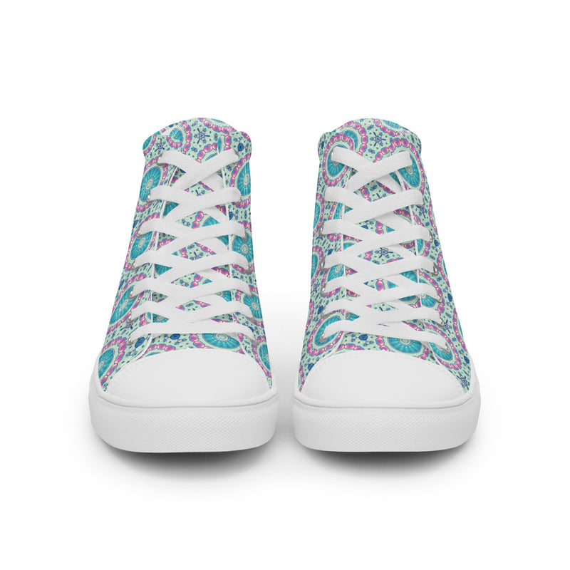 Teal Mandala High Top #253 - Close Up Detail | HA!LO Canvas Sneakers