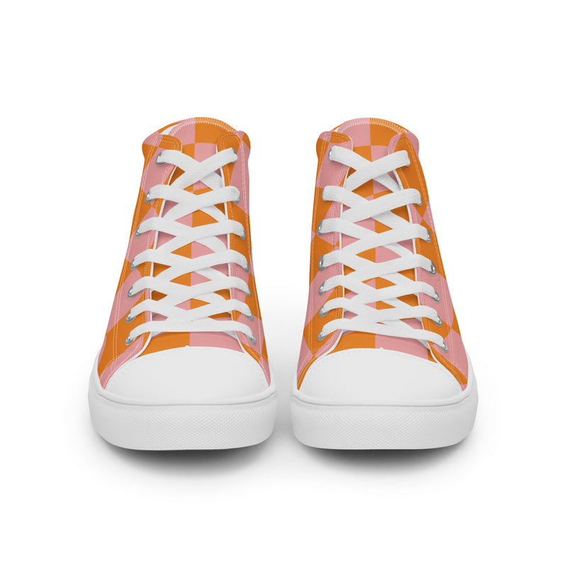 Peach Checker High Top #310 - Close Up Detail | HA!LO Canvas Sneakers