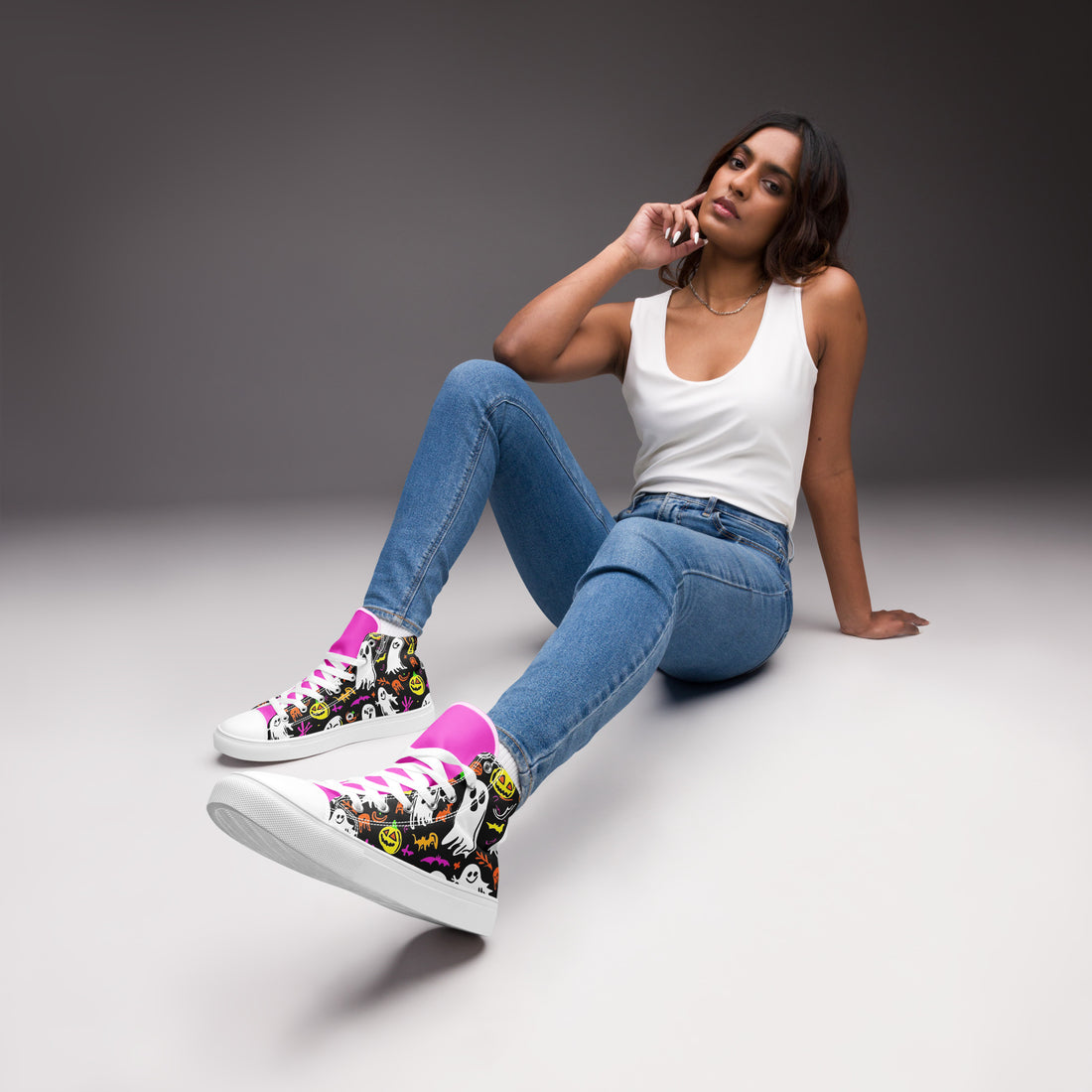 Women's Halloween Ghost Party High Tops 341 - ShipSneakers.com