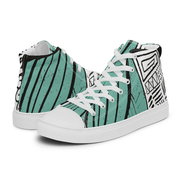 HA!LO Green Stripe Art #58 Women’s Canvas High Top Sneakers