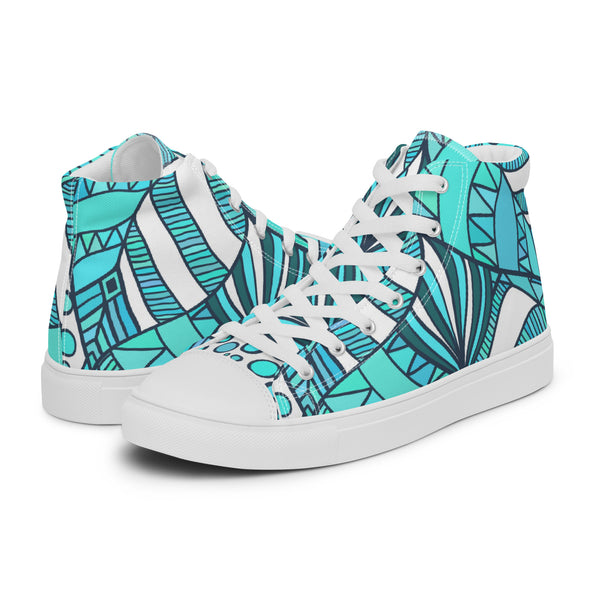 HA!LO Teal Abstract #60 Women’s Canvas High Top Sneakers