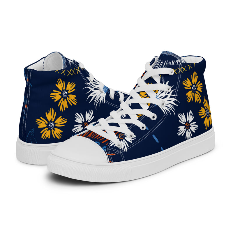 Navy Daisy High Top #86 - Canvas High Top Sneakers | HA!LO