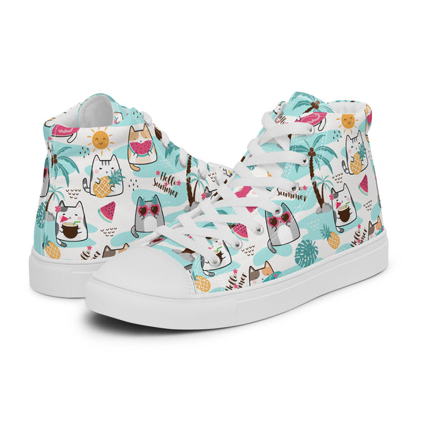 HA!LO Beach Cat #146 Women’s Canvas High Top Sneakers