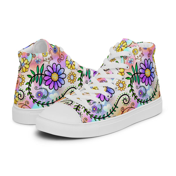 HA!LO Purple Daisy Garden #151 Women’s Canvas High Top Sneakers