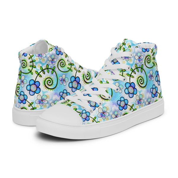 HA!LO Blue Flower Doodle #154 Women’s Canvas High Top Sneakers
