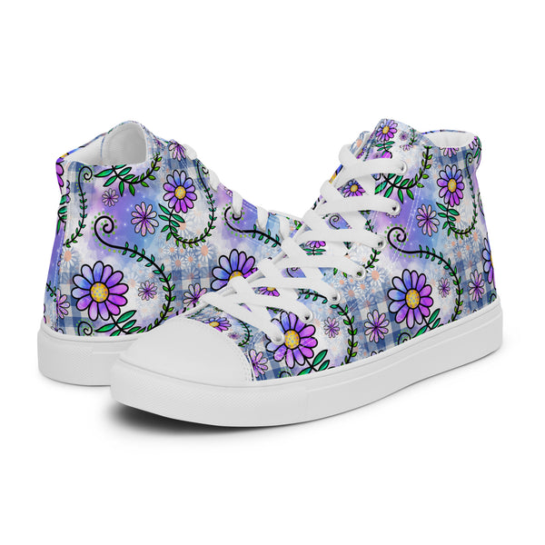 HA!LO Purple Daisy Doodle #156 Women’s Canvas High Top Sneakers