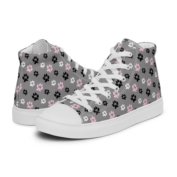 HA!LO Gray Paw Print #162 Women’s Canvas High Top Sneakers