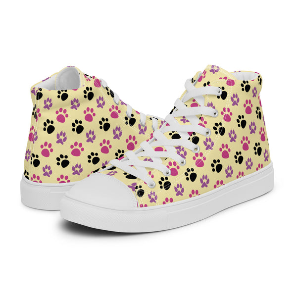 HA!LO Yellow Paw Print #164 Women’s Canvas High Top Sneakers