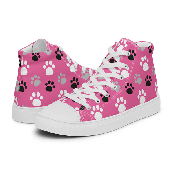 HA!LO Pink Paw Print #165 Women’s Canvas High Top Sneakers
