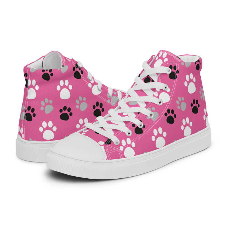 Pink Paw Print High Top #165 - Canvas High Top Sneakers | HA!LO