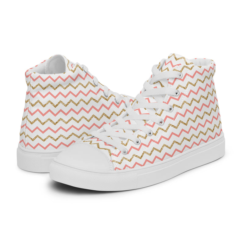 Pink Chevron Wave High Top #191 - Canvas High Top Sneakers | HA!LO