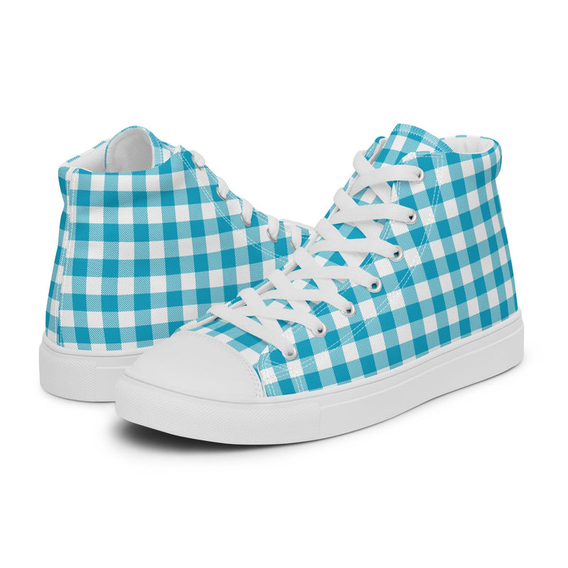 Aqua Gingham High Top #222 - Canvas High Top Sneakers | HA!LO