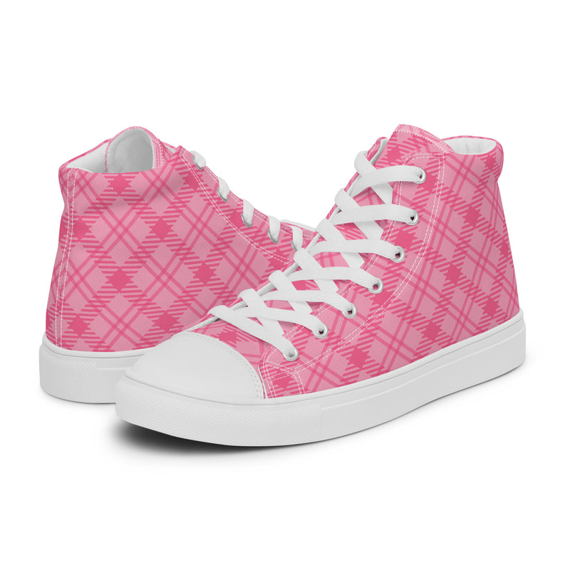Pink Plaid High Top #225 - Canvas High Top Sneakers | HA!LO