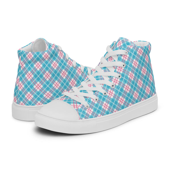 HA!LO Blue Plaid #228 Women’s Canvas High Top Sneakers