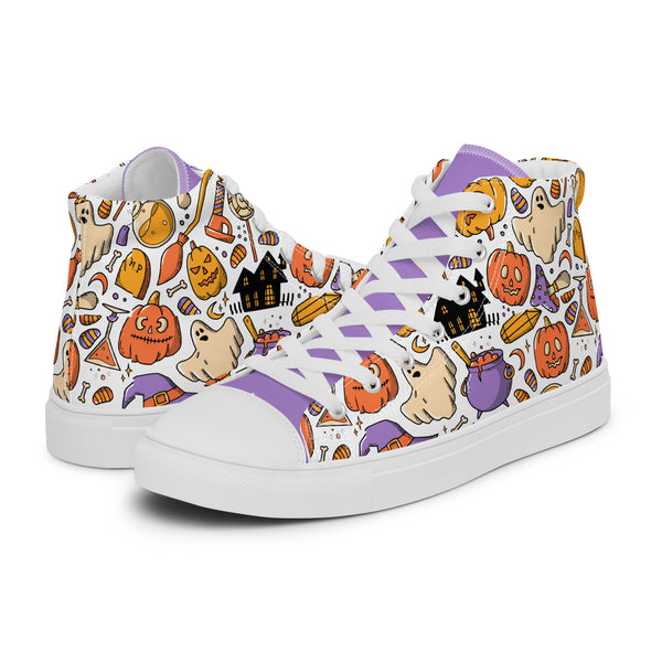 HA!LO Pumpkin Cat #233 Women’s Canvas High Top Sneakers