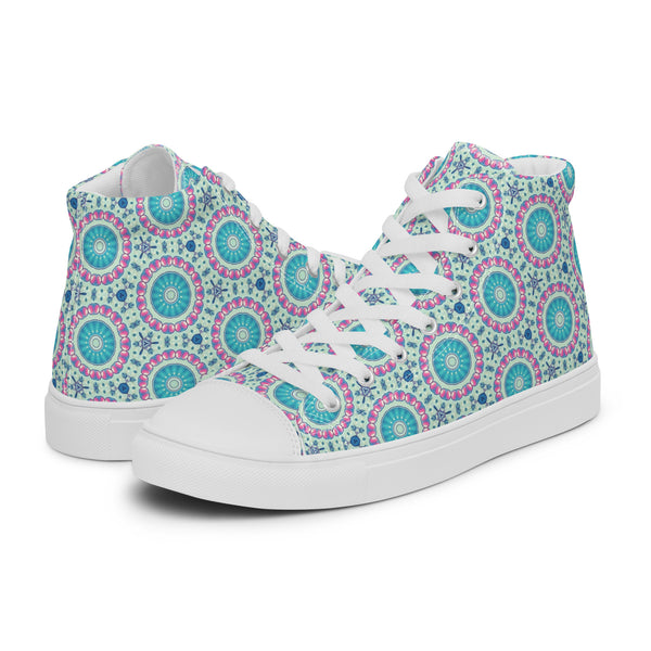 HA!LO Teal Mandala #253 Women’s Canvas High Top Sneakers