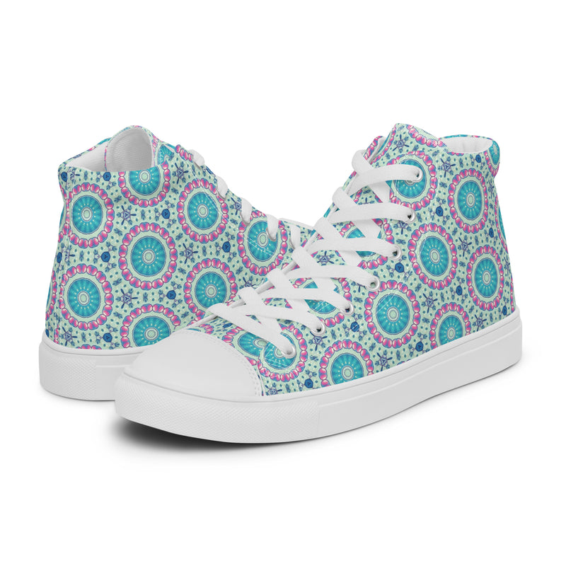 Teal Mandala High Top #253 - Canvas High Top Sneakers | HA!LO