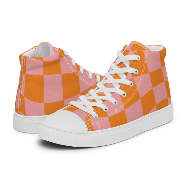 HA!LO Peach Checker #313 — Women’s Canvas High Top