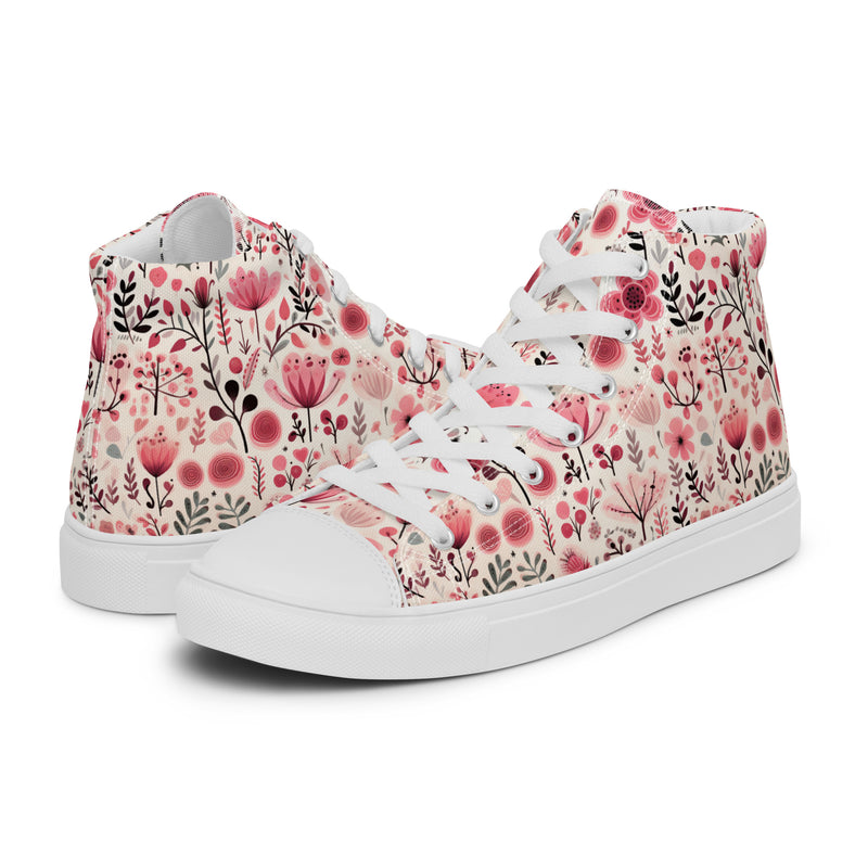 Pink Floral Heart High Top #313 - Canvas High Top Sneakers | HA!LO