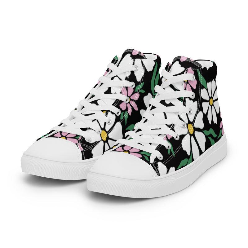 Black Daisy High Top #4 - Back View | HA!LO Canvas Sneakers