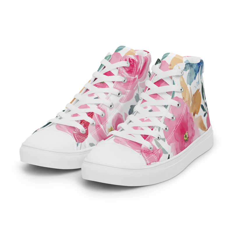 Watercolor Rose High Top #25 - Back View | HA!LO Canvas Sneakers