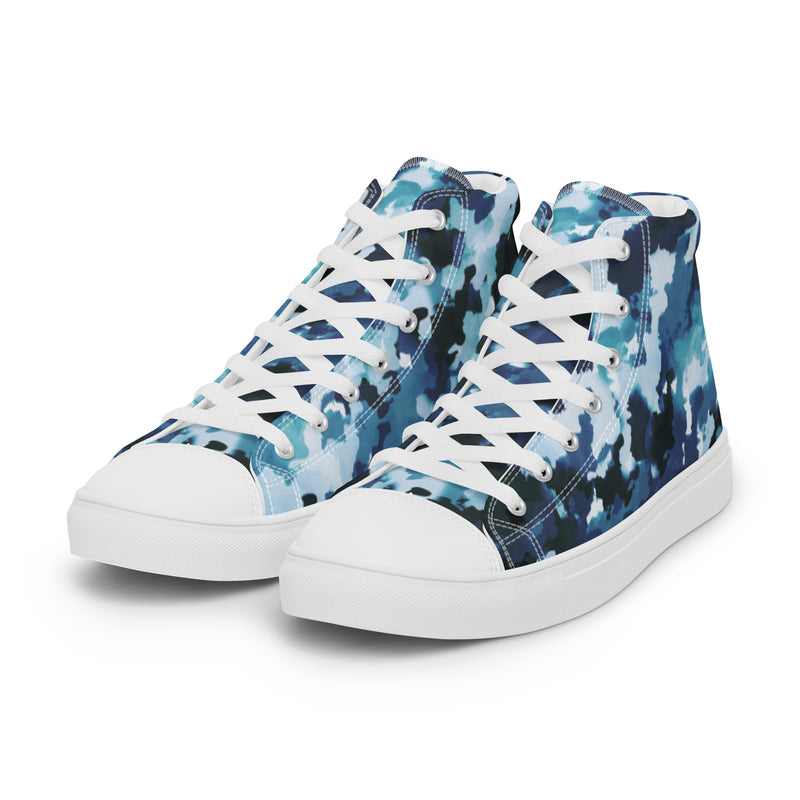 Blue Ink Splash High Top #26 - Back View | HA!LO Canvas Sneakers