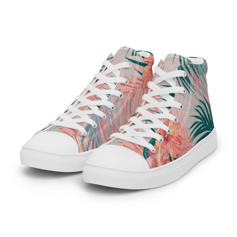 Tropical Hibiscus High Top #28 - Back View | HA!LO Canvas Sneakers