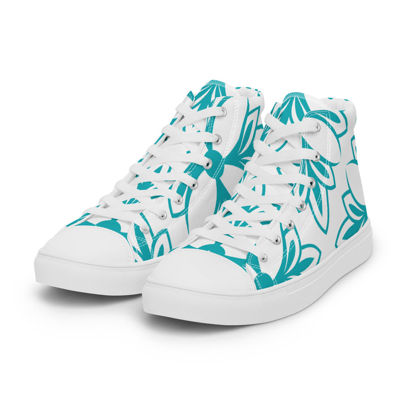 Teal Leaf Art High Top #47 - Back View | HA!LO Canvas Sneakers