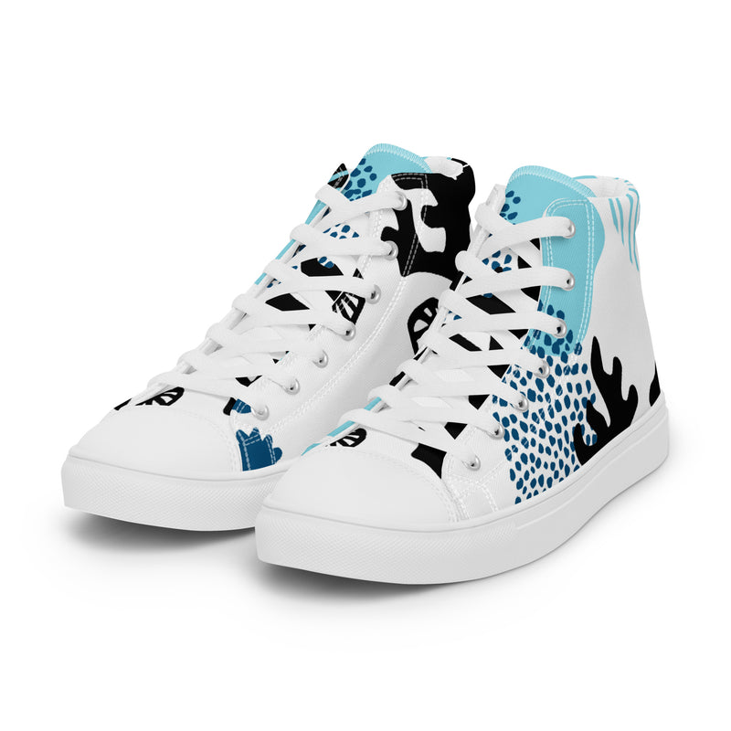Blue Dot Abstract High Top #57 - Back View | HA!LO Canvas Sneakers
