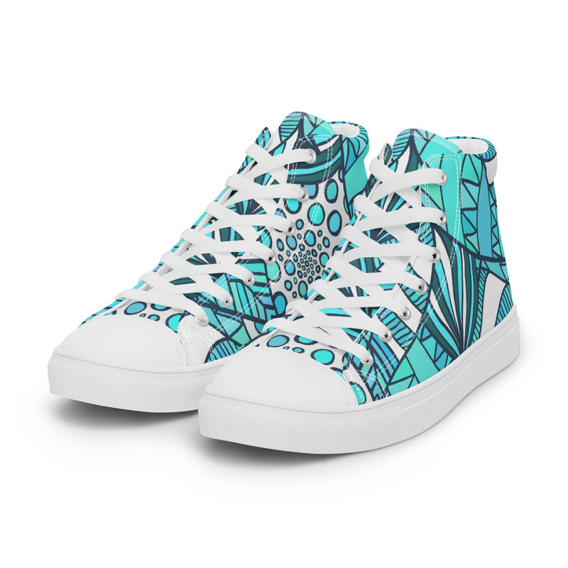 Teal Abstract High Top #60 - Back View | HA!LO Canvas Sneakers