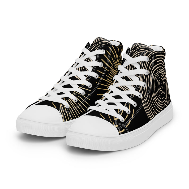 Black Gold Spiral High Top #62 - Back View | HA!LO Canvas Sneakers