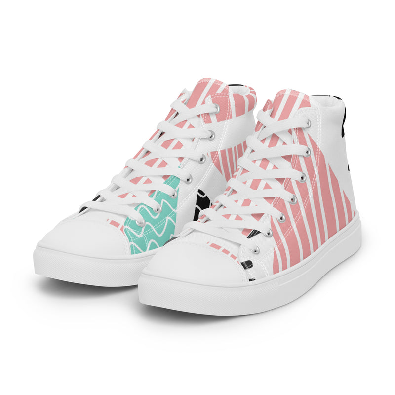 Pink Stripe Dot High Top #63 - Back View | HA!LO Canvas Sneakers