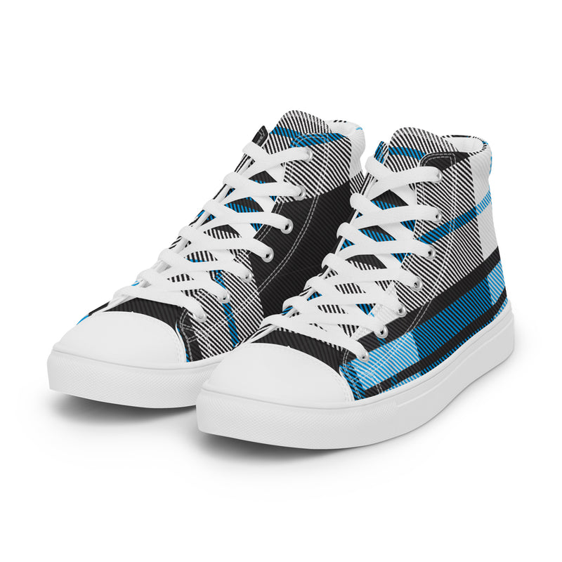 Blue Tartan High Top #84 - Back View | HA!LO Canvas Sneakers