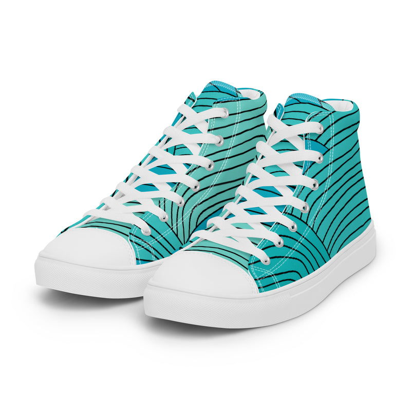 Teal Ribbed High Top #108 - Back View | HA!LO Canvas Sneakers
