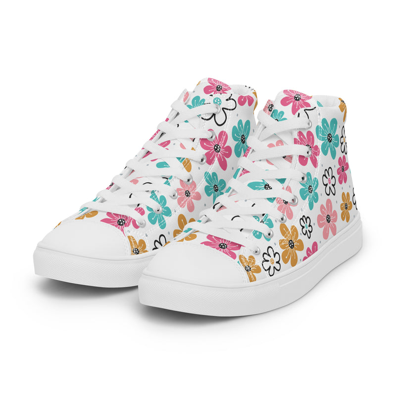 Retro Flower High Top #133 - Back View | HA!LO Canvas Sneakers