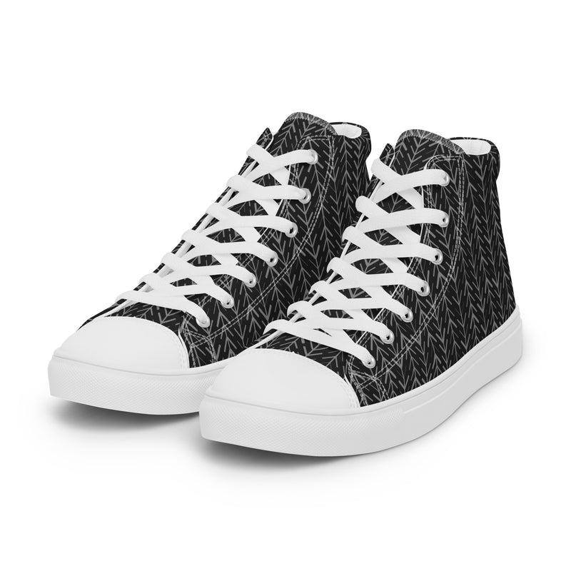 Dark Herringbone High Top #172 - Back View | HA!LO Canvas Sneakers
