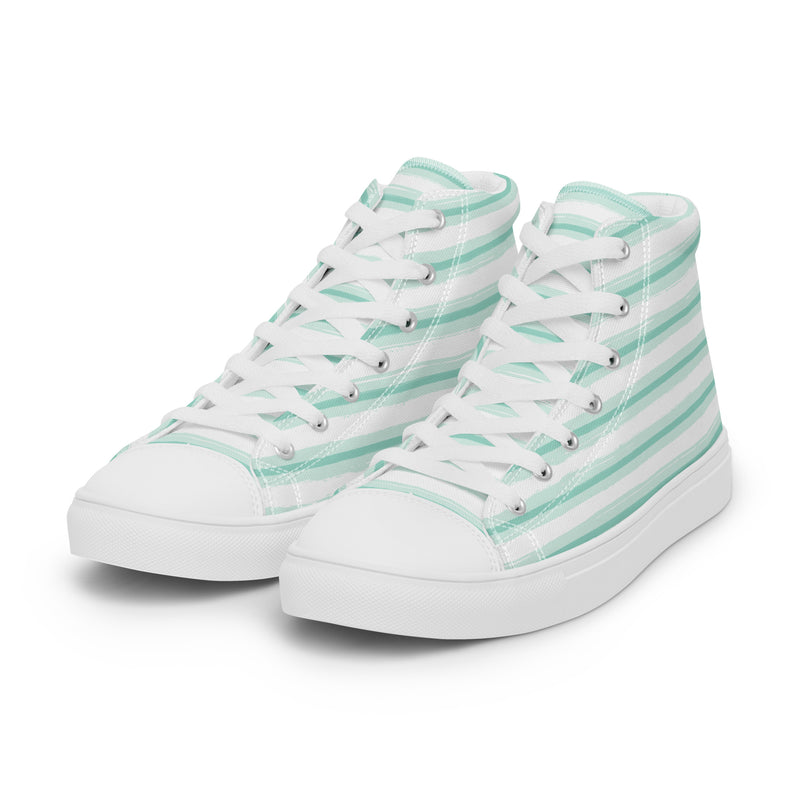 Seafoam Stripe High Top #186 - Back View | HA!LO Canvas Sneakers