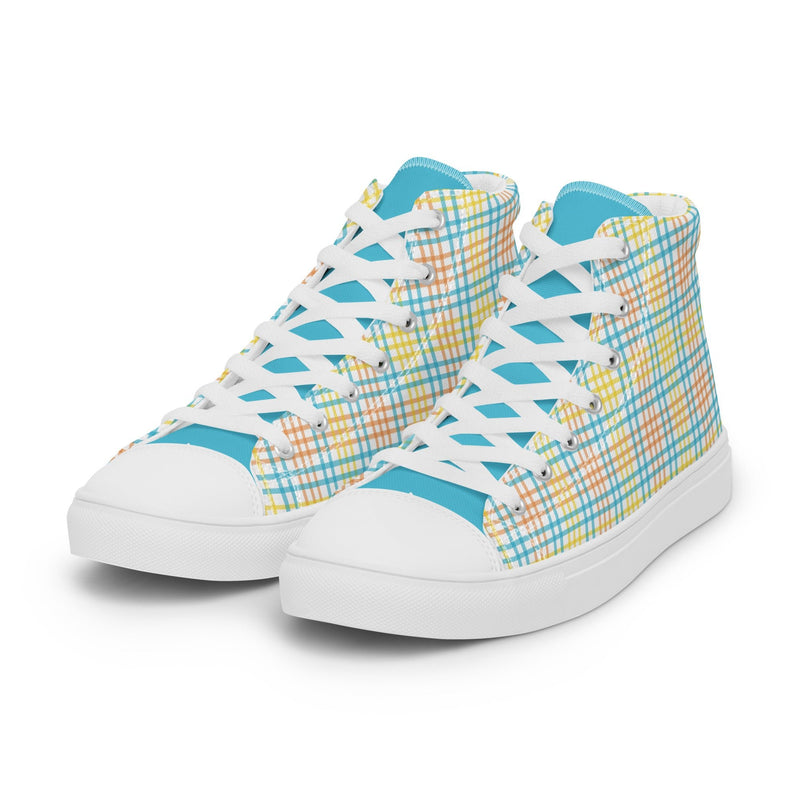 Pastel Plaid High Top #224 - Back View | HA!LO Canvas Sneakers