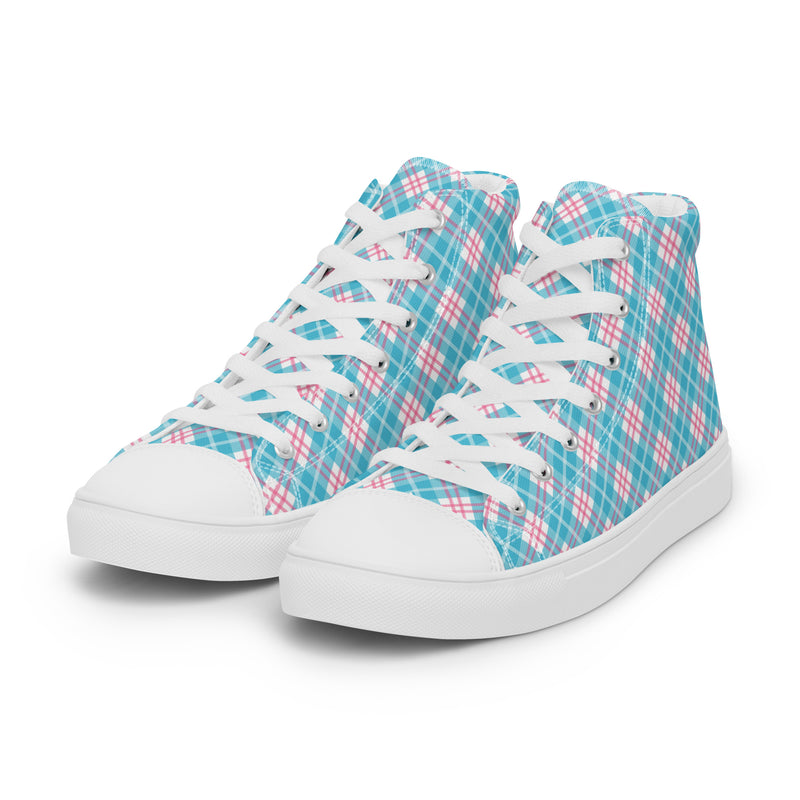 Blue Plaid High Top #228 - Back View | HA!LO Canvas Sneakers