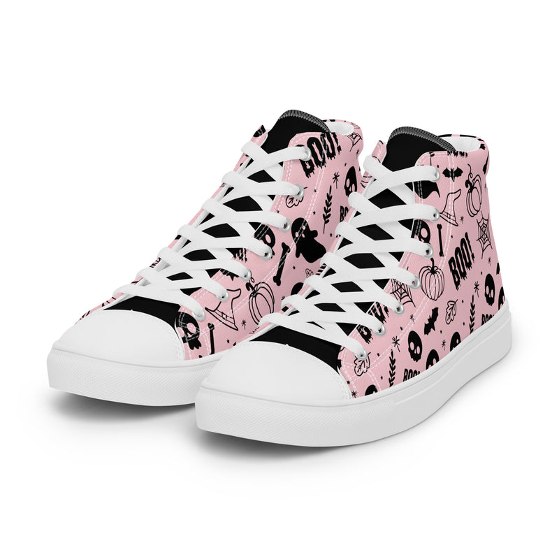 Pink Boo High Top #240 - Back View | HA!LO Canvas Sneakers