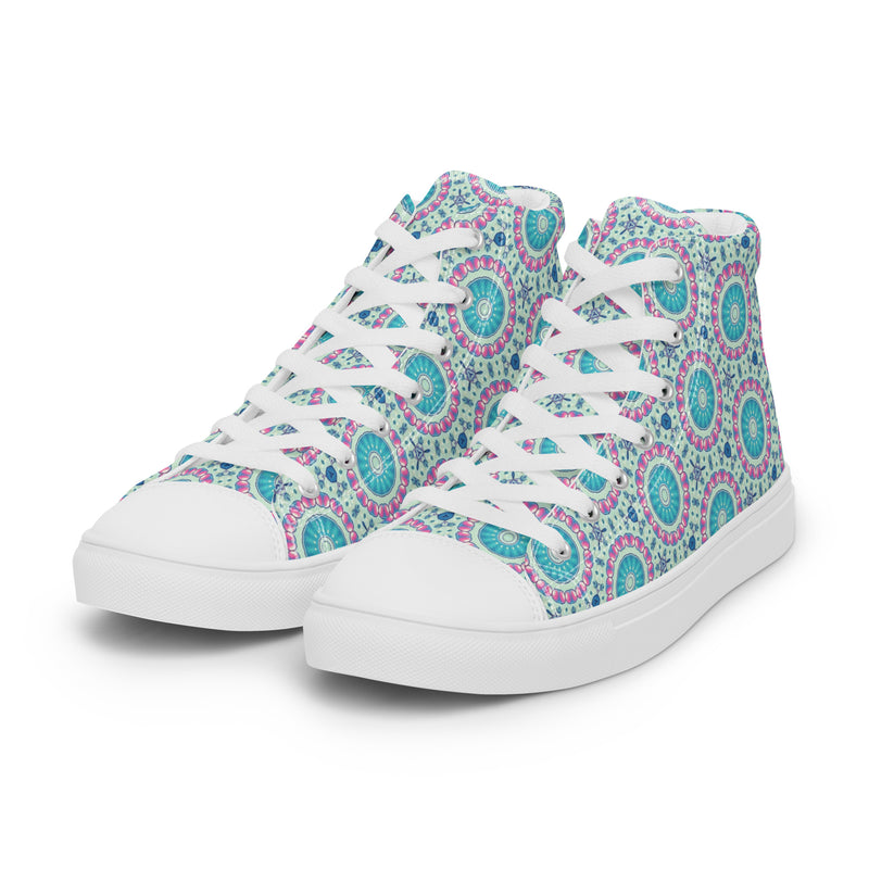 Teal Mandala High Top #253 - Back View | HA!LO Canvas Sneakers