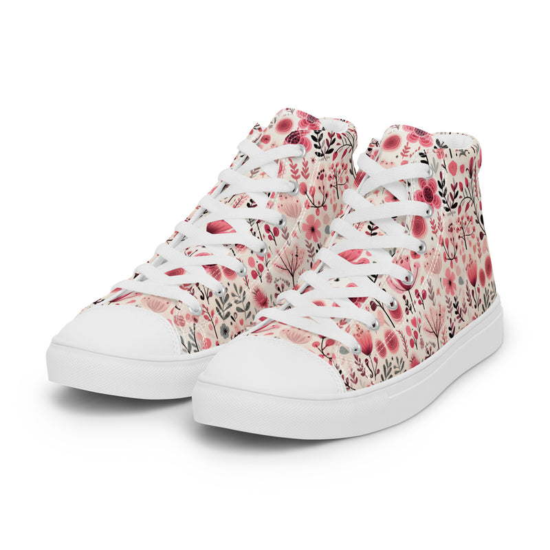 Pink Floral Heart High Top #313 - Close Up Detail | HA!LO Canvas Sneakers