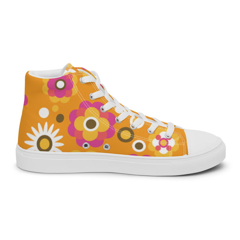 Sunflower Orange High Top #3 - Angled View | HA!LO Canvas Sneakers