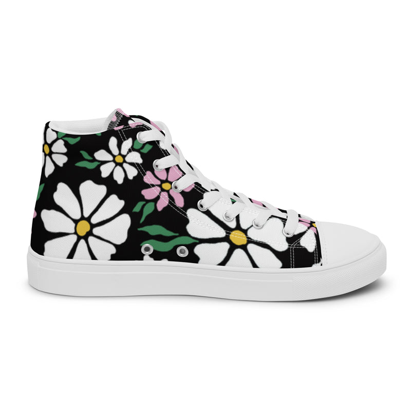 Black Daisy High Top #4 - Angled View | HA!LO Canvas Sneakers