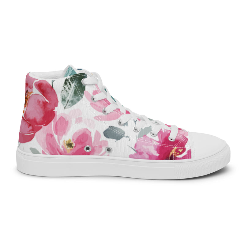 Watercolor Rose High Top #25 - Angled View | HA!LO Canvas Sneakers